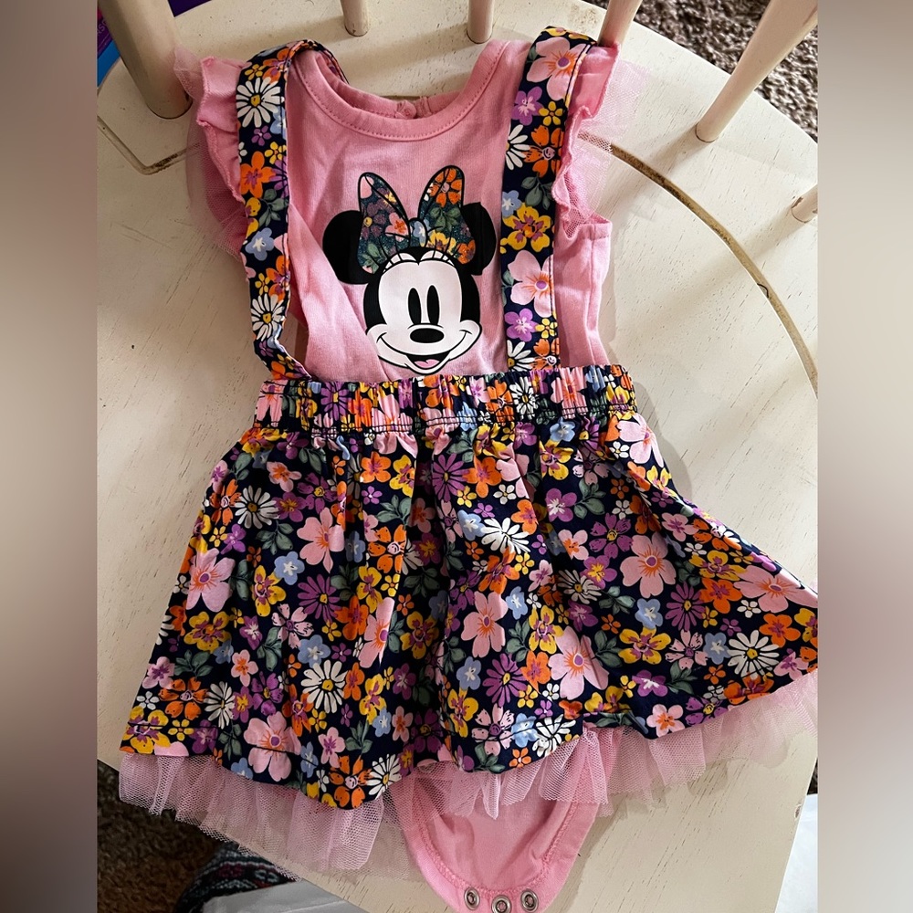 Disney Minnie floral 3-6m skirted overalls